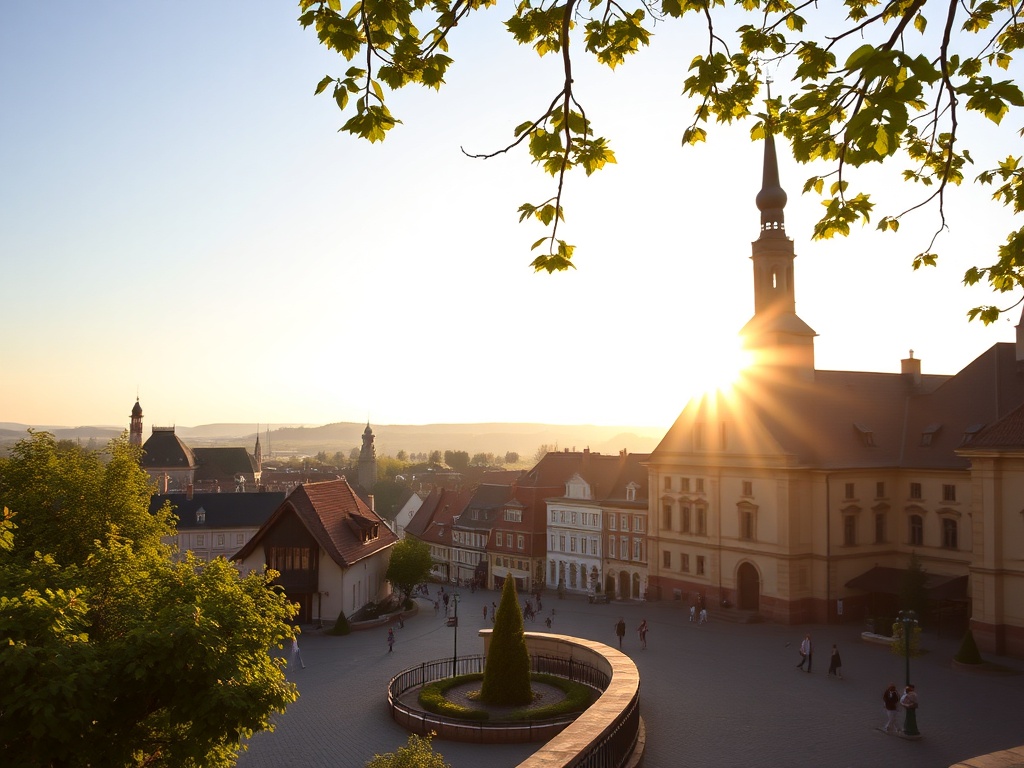 Malowniczy widok na Rynek w Sieradzu podczas wiosennego dnia